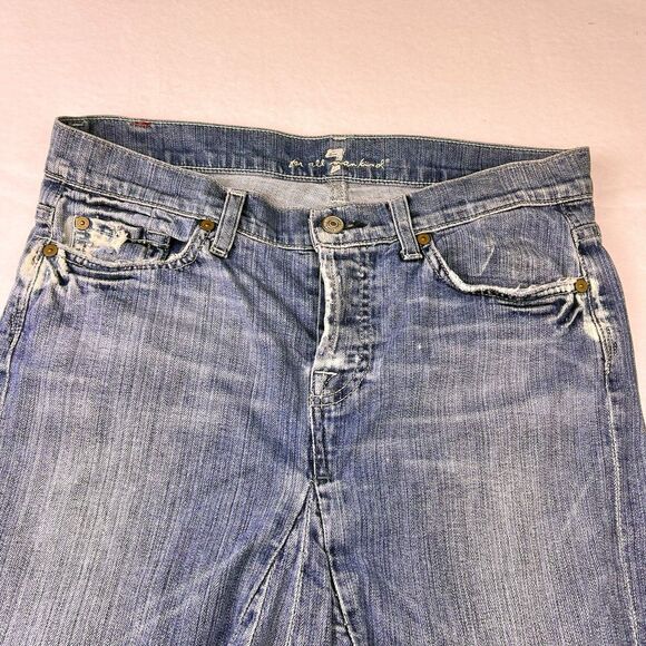 Y2K 7 for All Mankind Womens Jean Skirt Size 29 Button Fly Denim Pleated Raw Hem - Picture 3 of 16